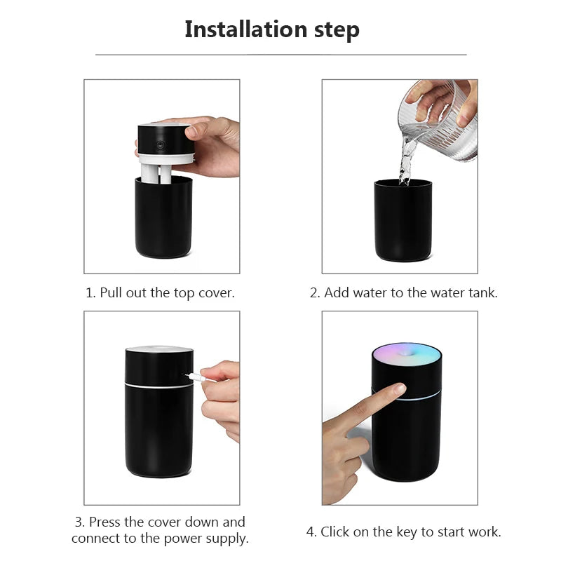 Colorful Portable Air Humidifier USB Rechargeable Wireless Home Car Mini Air Atomizer Aroma Humidificador Essential Oil Diffuser