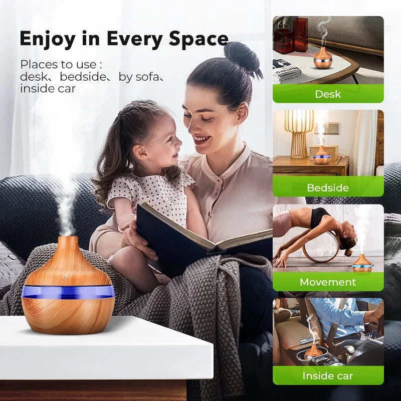 300ML Air Humidifier Essential Oil Aroma Diffuser Home Ultrasonic Wood Grain Humidificador USB Mist Maker Umidificador Purifier