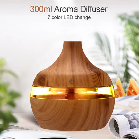 300ML Air Humidifier Essential Oil Aroma Diffuser Home Ultrasonic Wood Grain Humidificador USB Mist Maker Umidificador Purifier