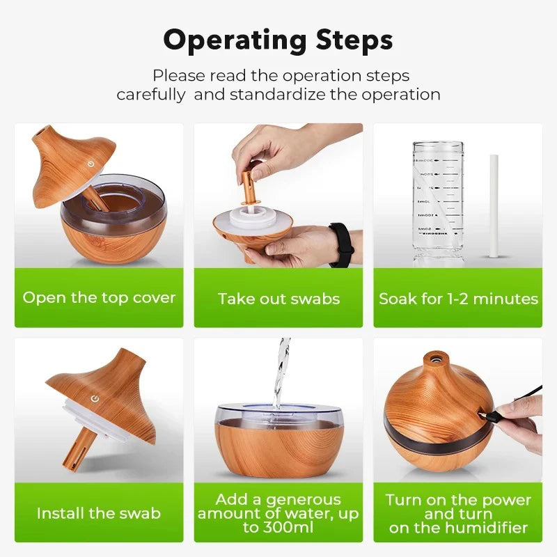 300ML Air Humidifier Essential Oil Aroma Diffuser Home Ultrasonic Wood Grain Humidificador USB Mist Maker Umidificador Purifier